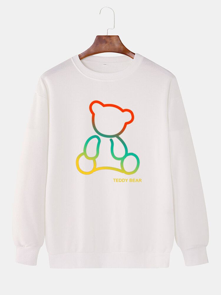 Herre Ombre Teddy Bear Print Rundhalset Bomuld Pullover Sweatshirts