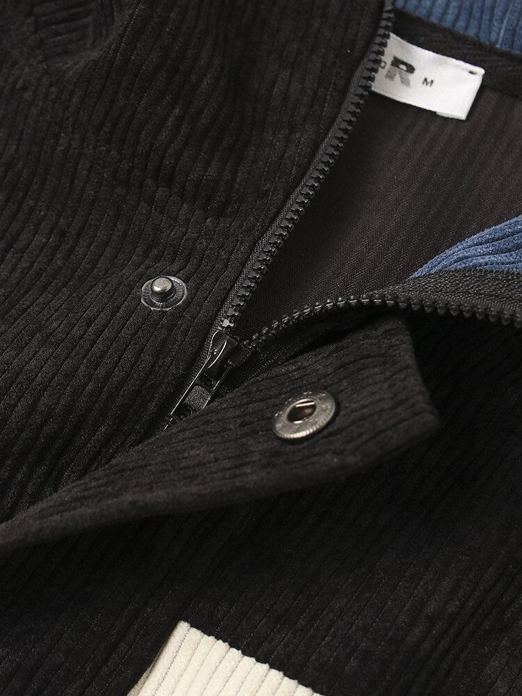 Herre Patchwork Corduroy Drop Skulder Casual Hættetrøjer Med Lomme