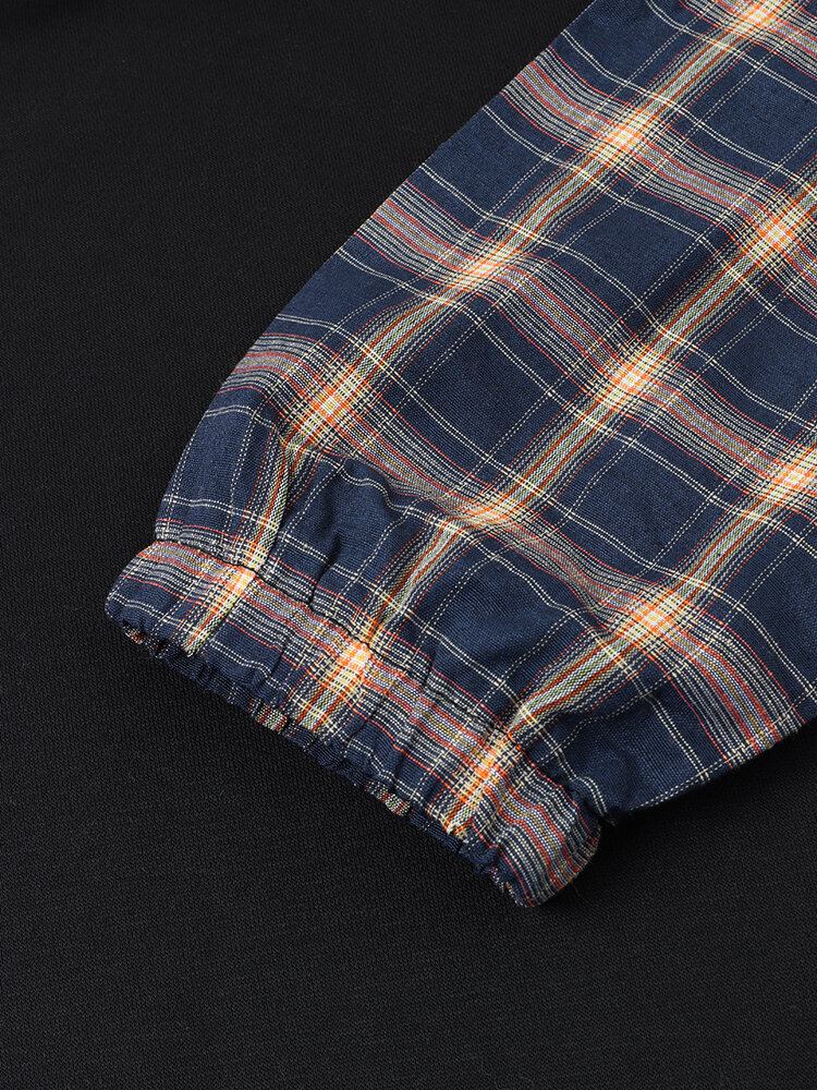 Herre Plaid Patchwork Faux Twinset Sorte Hættetrøjer