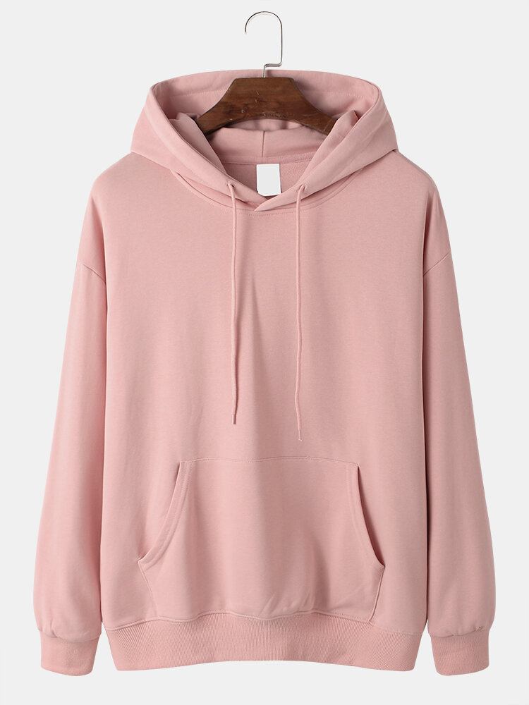 Herre Solnedgang Scenery Grafisk Rygtryk Solid Bomuld Casual Pullover Hættetrøje