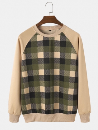 Herre Ternet Print Patchwork Raglan Ærmer Rund Hals Afslappet Plaid Sweatshirt