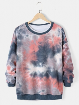 Herre Tie-dye Print Løs Afslappet Sweatshirt Med Rund Hals