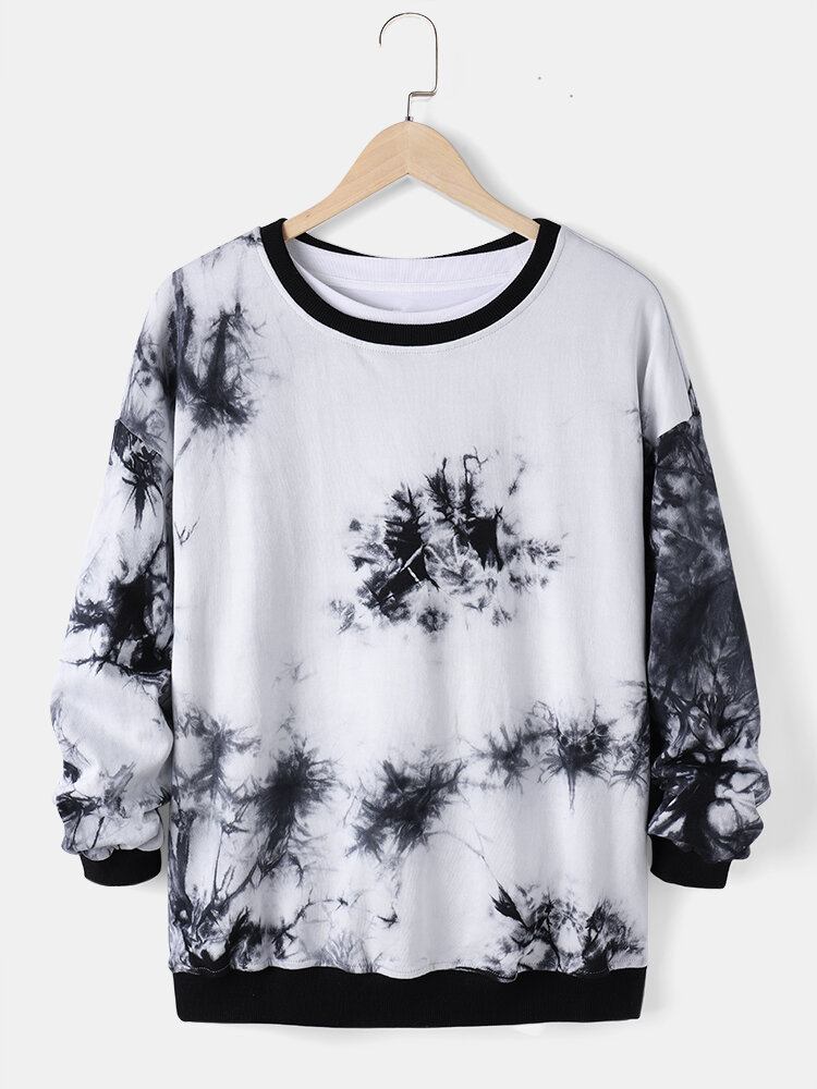 Herre Tie-dye Print Løs Afslappet Sweatshirt Med Rund Hals