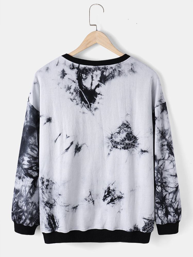 Herre Tie-dye Print Løs Afslappet Sweatshirt Med Rund Hals