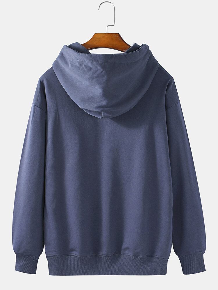 Herre Touch Hånd Grafisk Tryk 100% Bomuld Solid Casual Pullover Hættetrøje