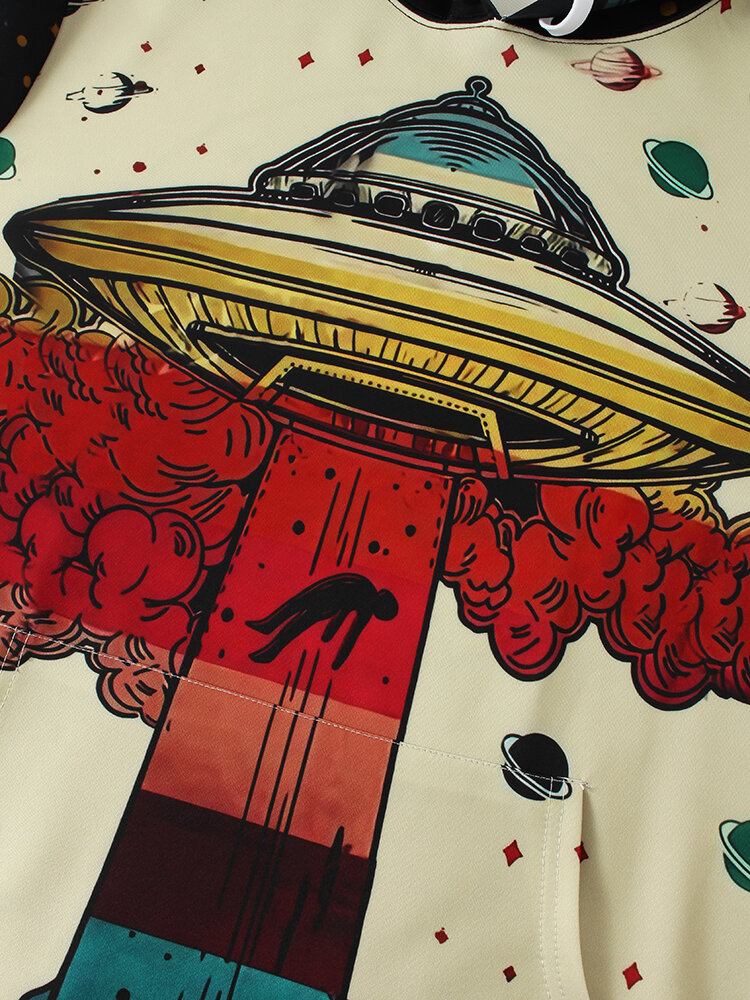 Herre Ufo Planet Graffiti Print Kangaroo Pocket Design Hættetrøjer