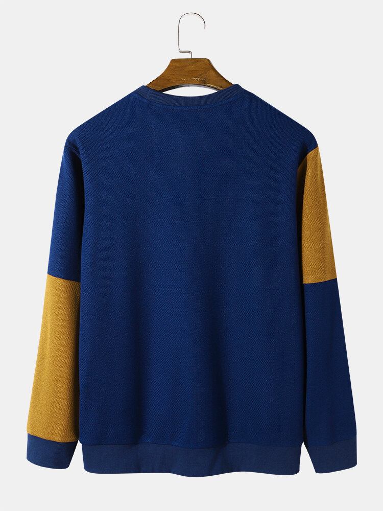 Herrebroderi Bogstav Lodret Stribet Retro Sweatshirt Med Rund Hals