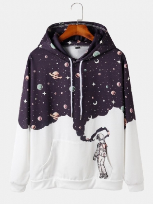 Herredesign Astronaut Galaxy Print Langærmede Hættetrøjer Med Lomme