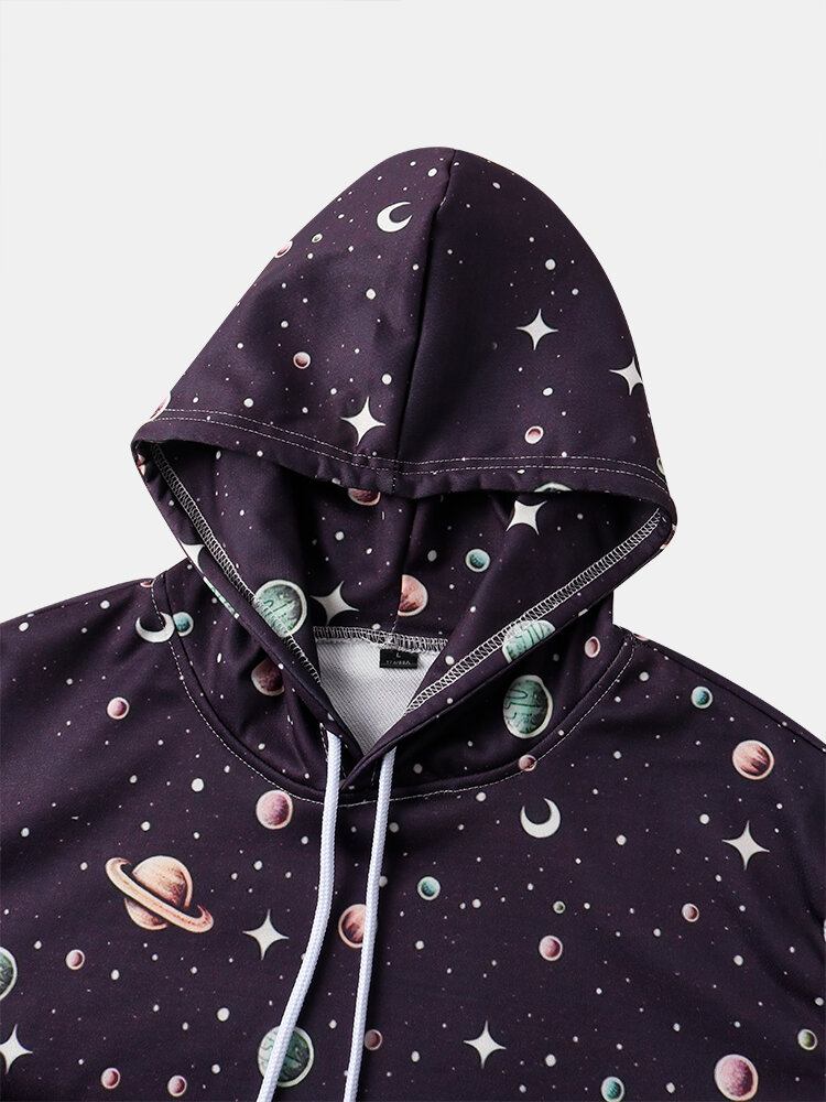 Herredesign Astronaut Galaxy Print Langærmede Hættetrøjer Med Lomme