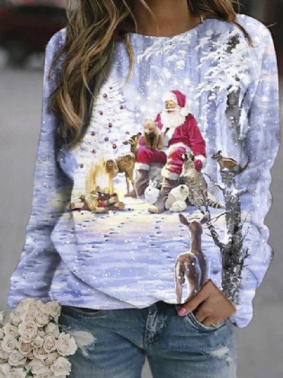 Jul Kvinder Santa Printed Pullover Langærmede Søde Sweatshirts