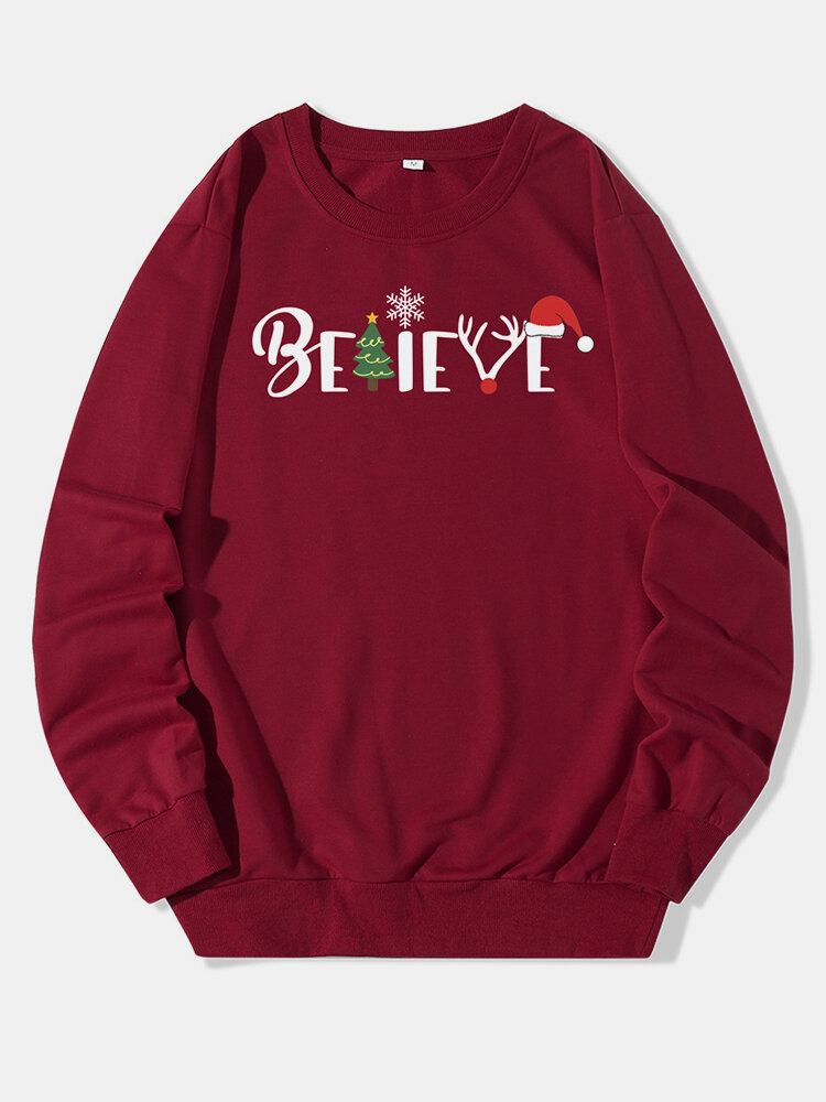 Kvinder Christmas Style Brevtryk Langærmet Pullover Sweatshirts