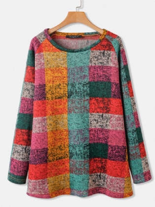 Kvinder Farve Blok Rundhals Raglan Sleeve Vintage Casual Sweatshirts