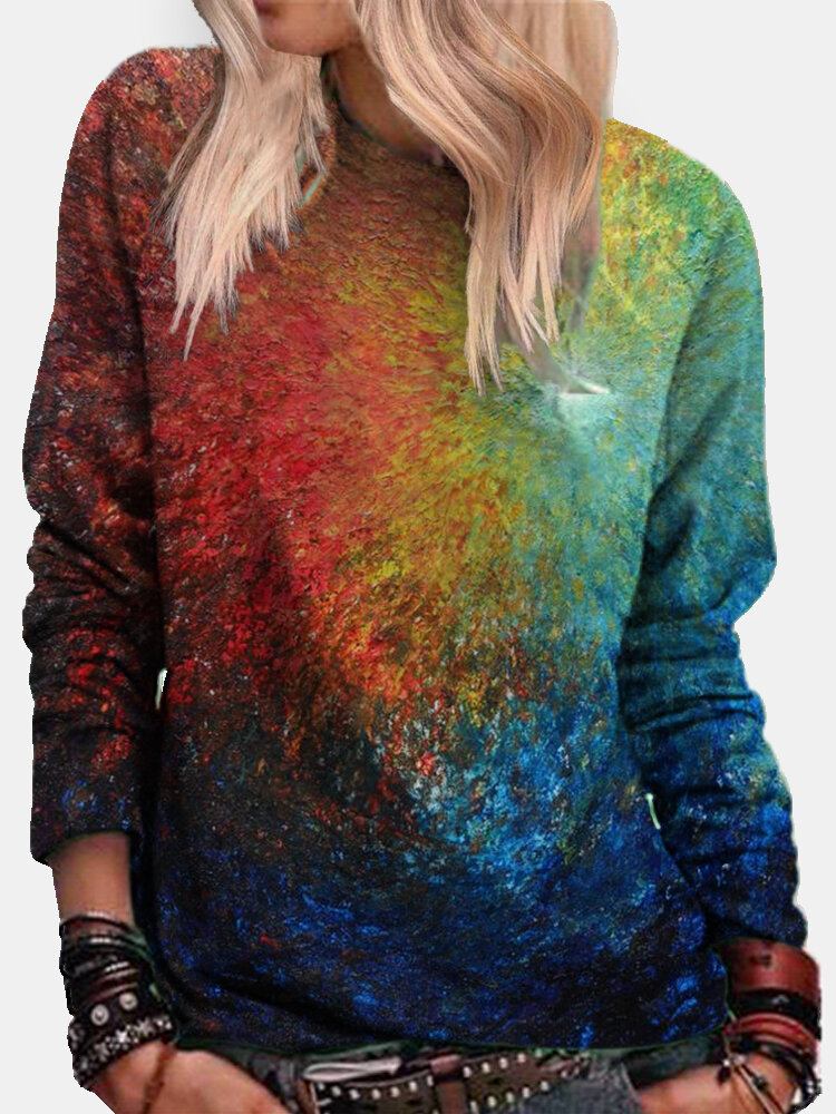 Kvinder Farverigt Tie-dye Print O-hals Casual Langærmet Pullover Sweatshirt