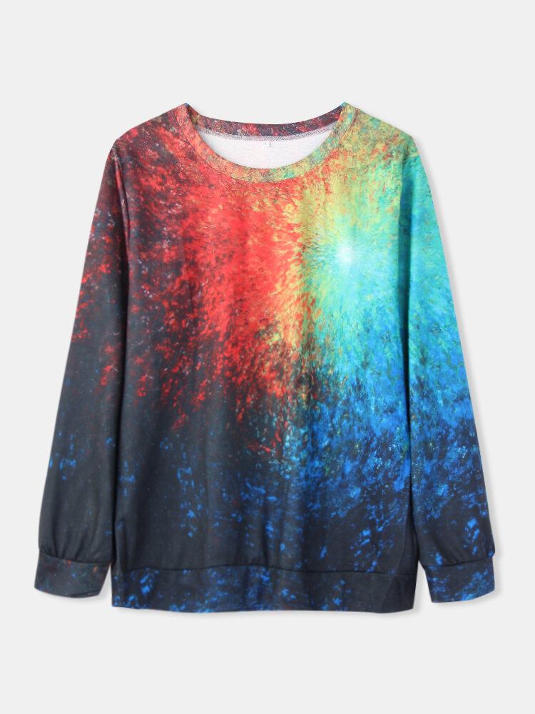 Kvinder Farverigt Tie-dye Print O-hals Casual Langærmet Pullover Sweatshirt