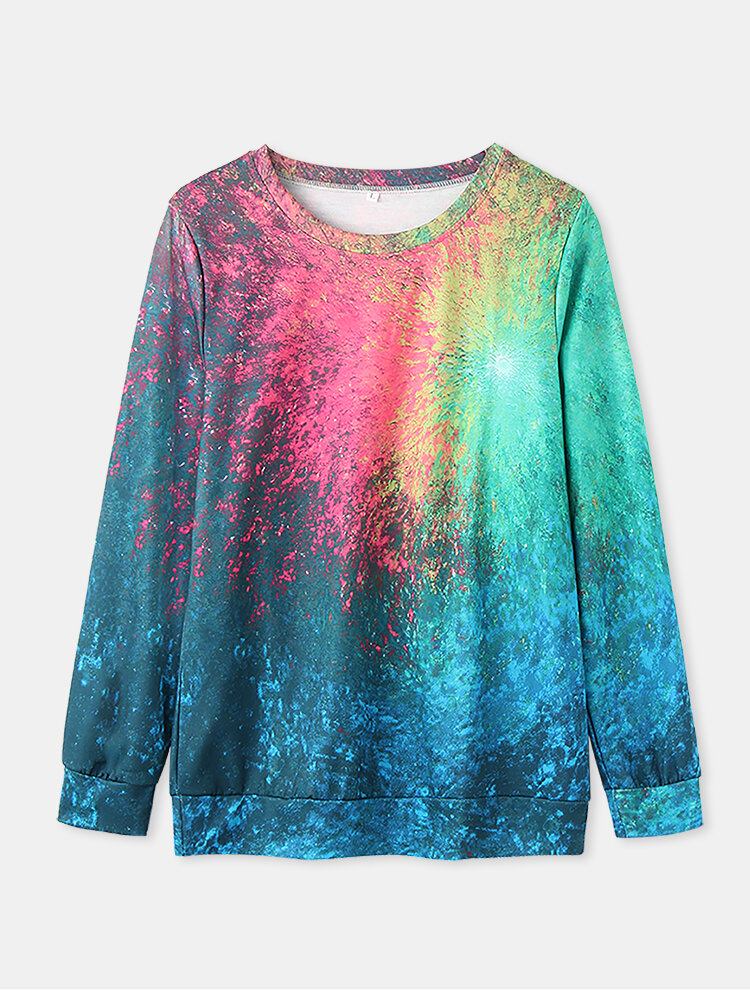 Kvinder Farverigt Tie-dye Print O-hals Casual Langærmet Pullover Sweatshirt