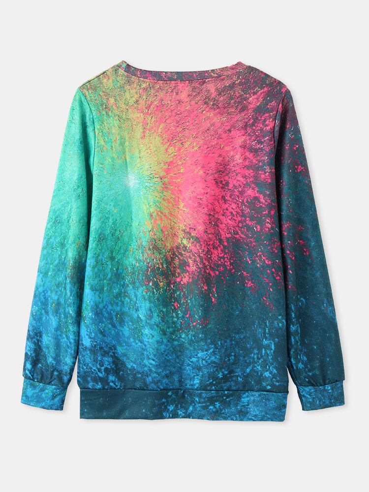 Kvinder Farverigt Tie-dye Print O-hals Casual Langærmet Pullover Sweatshirt