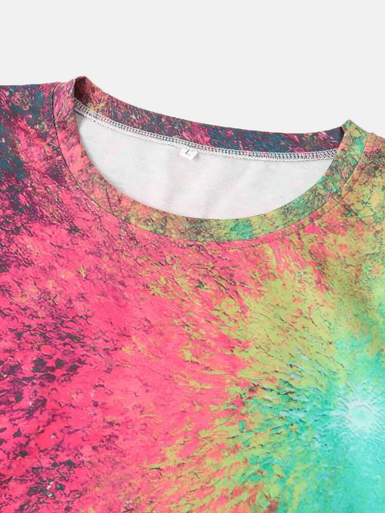 Kvinder Farverigt Tie-dye Print O-hals Casual Langærmet Pullover Sweatshirt