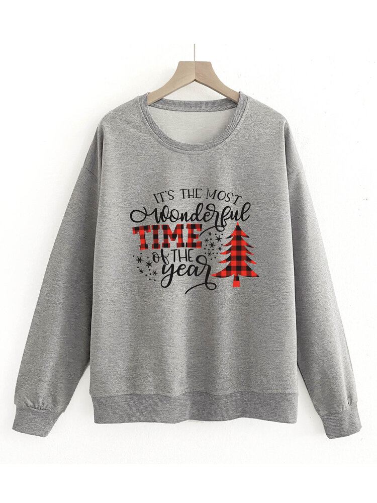 Kvinder Julebrev Print O-hals Drop Skulder Løs Pullover Sweatshirts