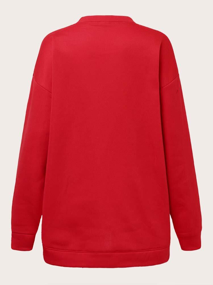 Kvinder Julefugle Tegneserietryk Drop Skulder Langærmet Casual Pullover Sweatshirt