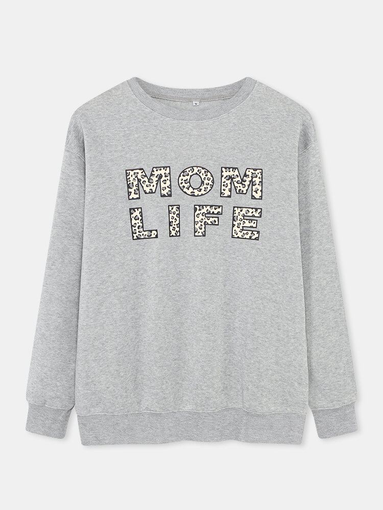 Kvinder Letter Print Pullover Langærmet Casual Sweatshirt