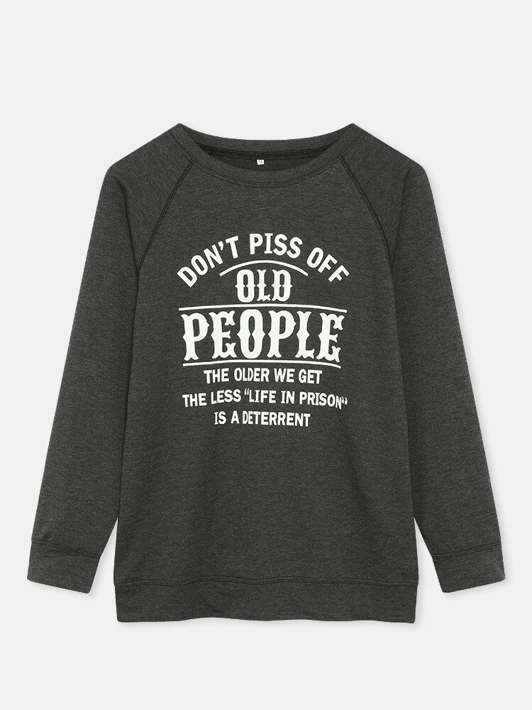 Kvinder Letter Slogan Print Rundhalset Casual Raglan Sleeve Sweatshirts