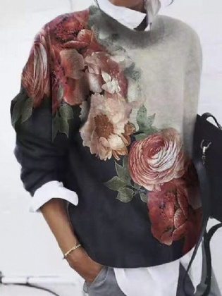 Kvinder Ombre Calico Printet Langærmet O-hals Casual Sweatshirt