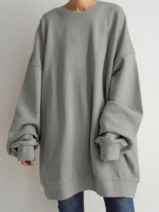 Kvinder Puff Sleeve Rundhals Ensfarvet Hem Langærmet Sweatshirts