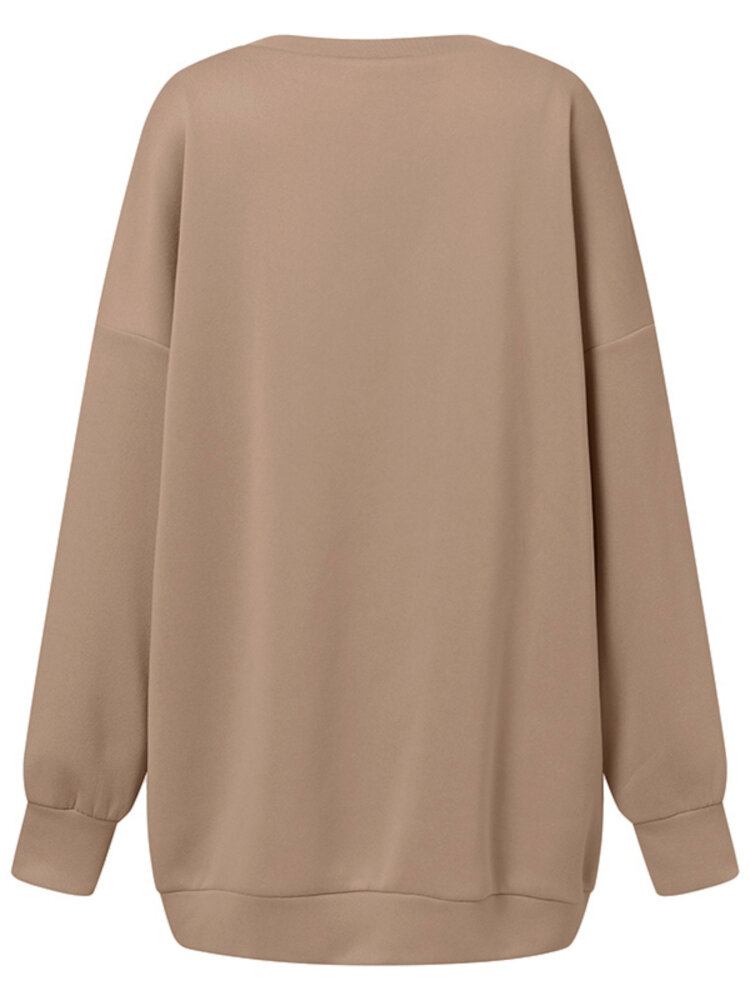 Kvinder Puff Sleeve Rundhals Ensfarvet Hem Langærmet Sweatshirts