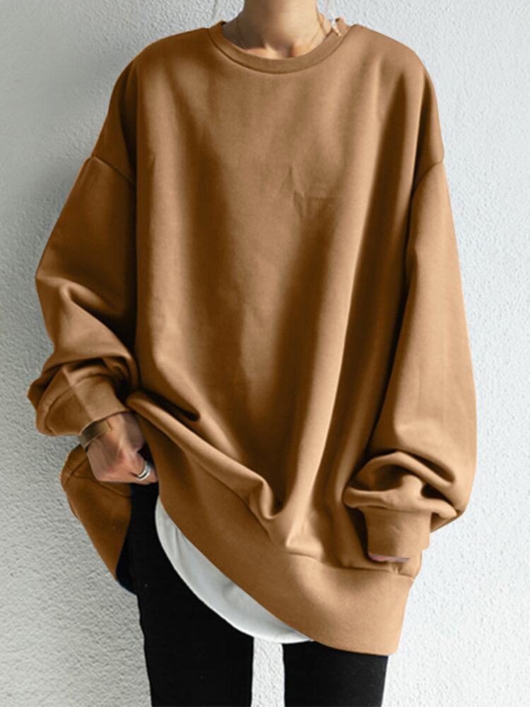 Kvinder Solid Løs Basic All Match Pendler Hjemlig Ydre Sweatshirt