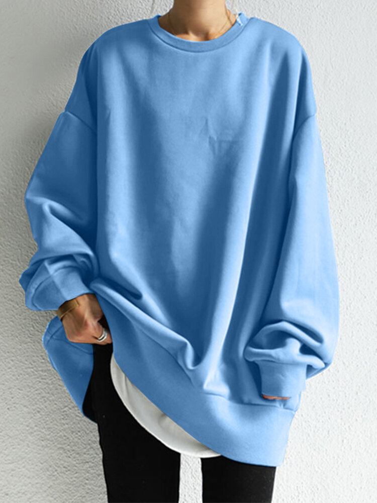 Kvinder Solid Løs Basic All Match Pendler Hjemlig Ydre Sweatshirt