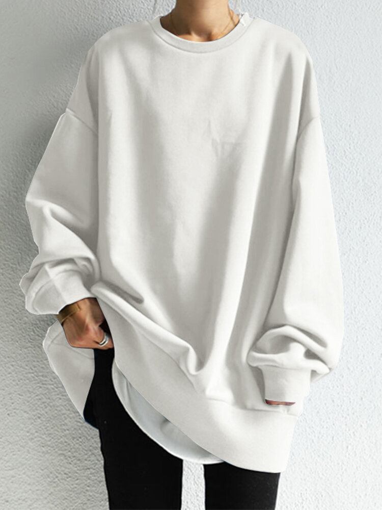 Kvinder Solid Løs Basic All Match Pendler Hjemlig Ydre Sweatshirt