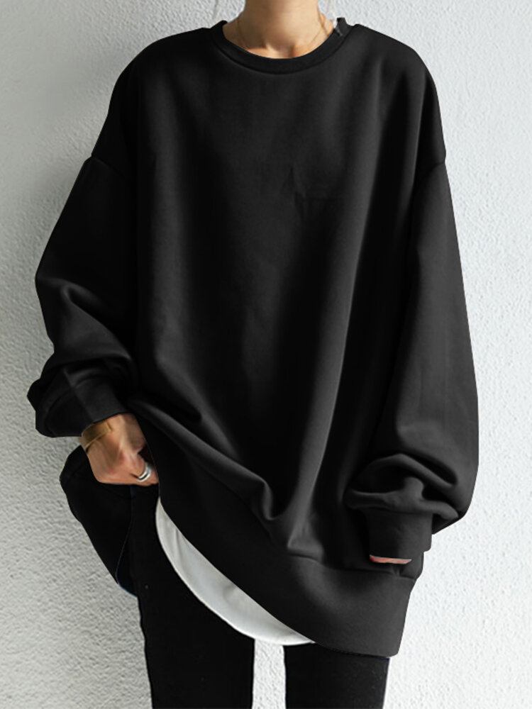 Kvinder Solid Løs Basic All Match Pendler Hjemlig Ydre Sweatshirt