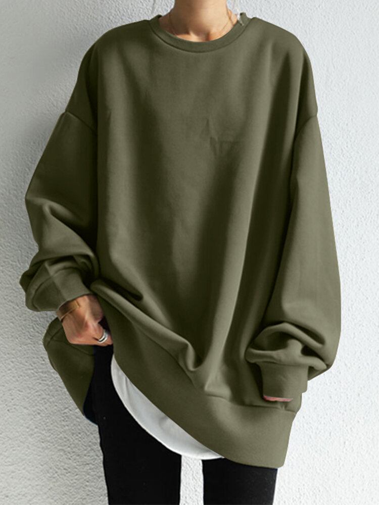 Kvinder Solid Løs Basic All Match Pendler Hjemlig Ydre Sweatshirt