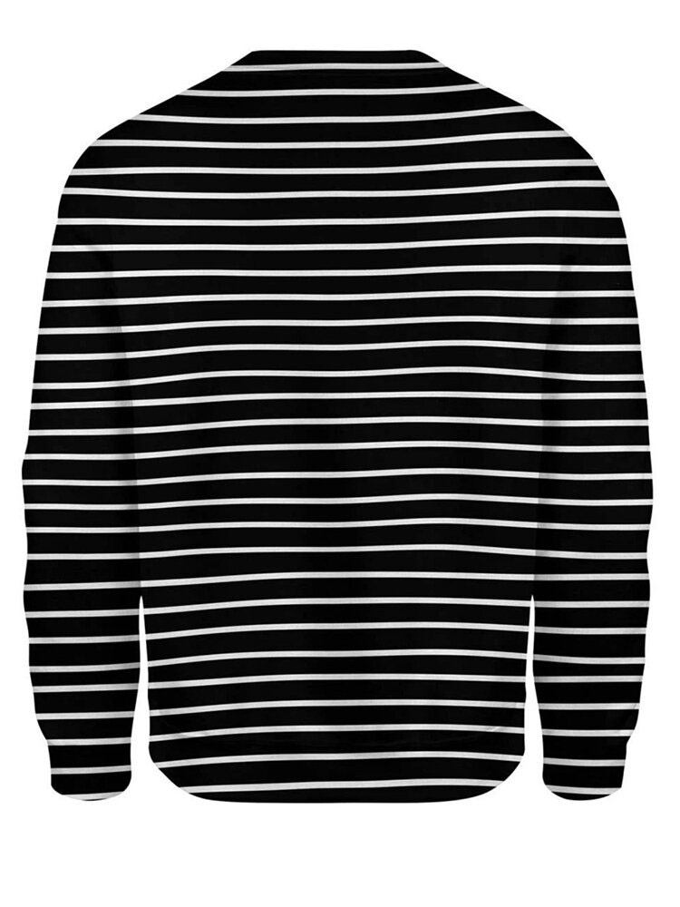 Kvinder Stripe 3d Hunde Print Pullover O-hals Langærmede Casual Sweatshirts