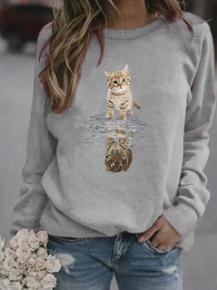 Kvinder Tegneserie Animal Cat Print Pullover Langærmede Søde Sweatshirts