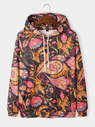 Langærmede Hættetrøjer Med Langærmet Kængurulomme Med Paisley-print Til Mænd