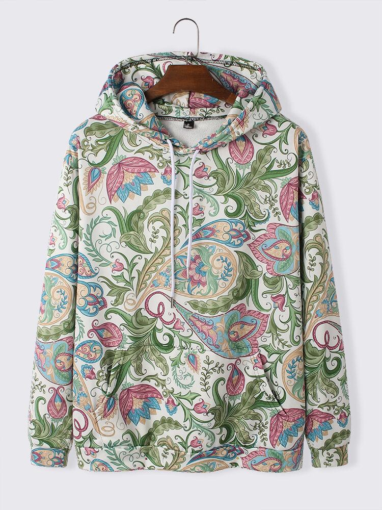 Langærmede Hættetrøjer Med Langærmet Kængurulomme Med Paisley-print Til Mænd