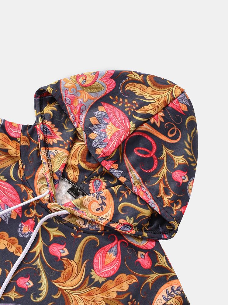 Langærmede Hættetrøjer Med Langærmet Kængurulomme Med Paisley-print Til Mænd