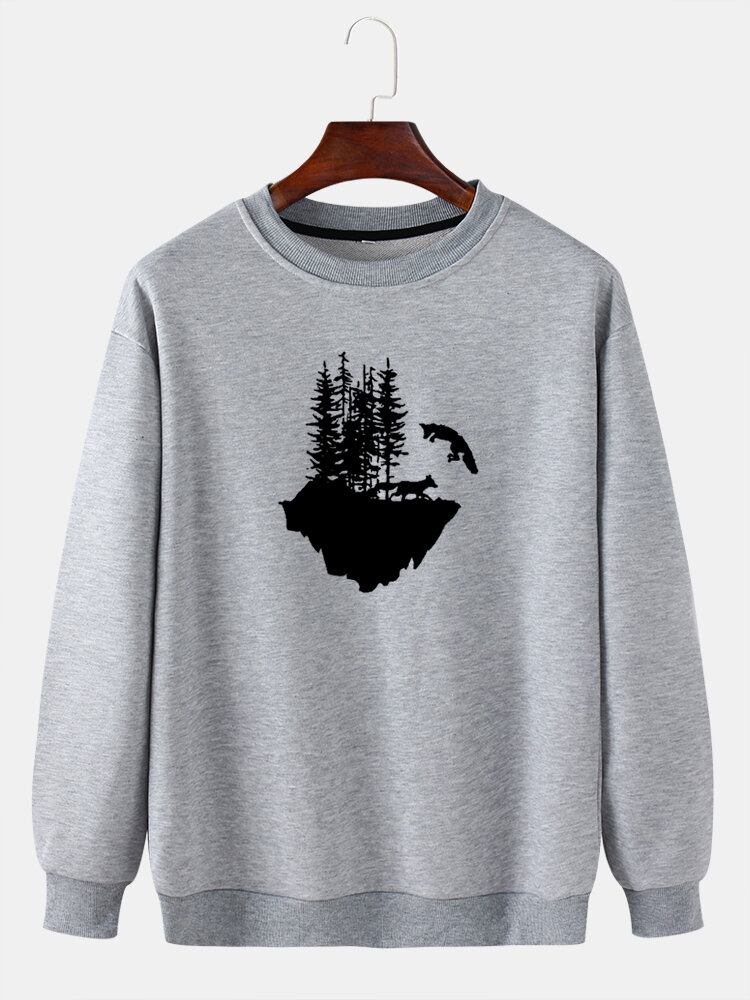 Langærmede Sweatshirts Med Dyreprint Til Mænd