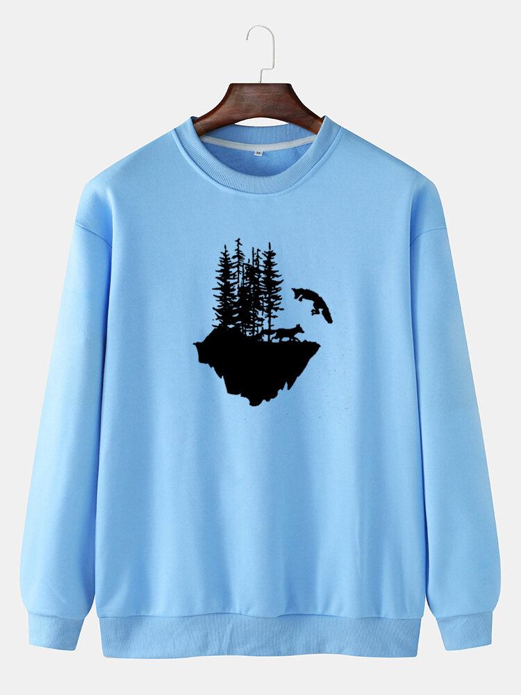 Langærmede Sweatshirts Med Dyreprint Til Mænd