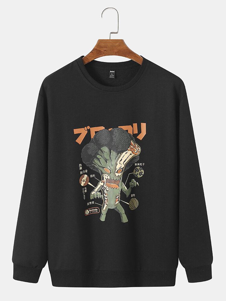 Mænd 100% Bomuld Tegneserie Japansk Sweater Med Rund Hals Casual Sweatshirt