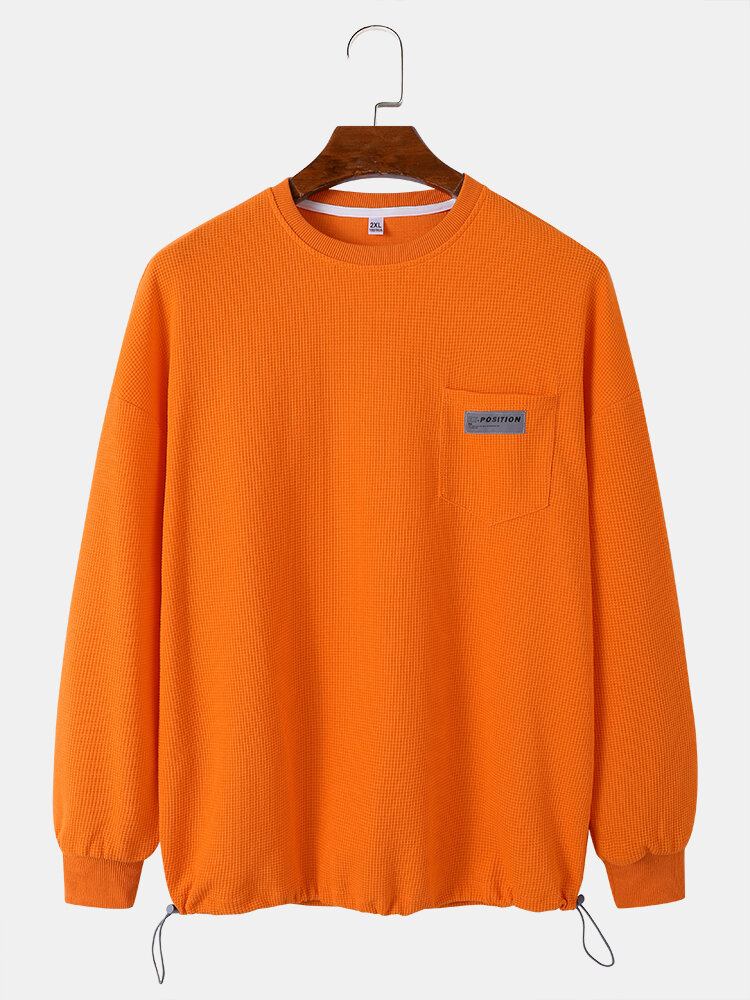 Mænd Bomuld Massiv Brystlomme Shrink The Hem Simple Pullover Sweatshirt