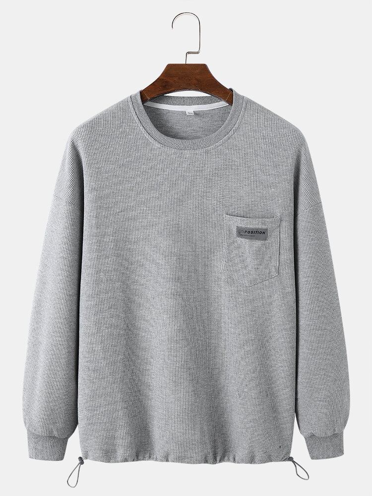 Mænd Bomuld Massiv Brystlomme Shrink The Hem Simple Pullover Sweatshirt