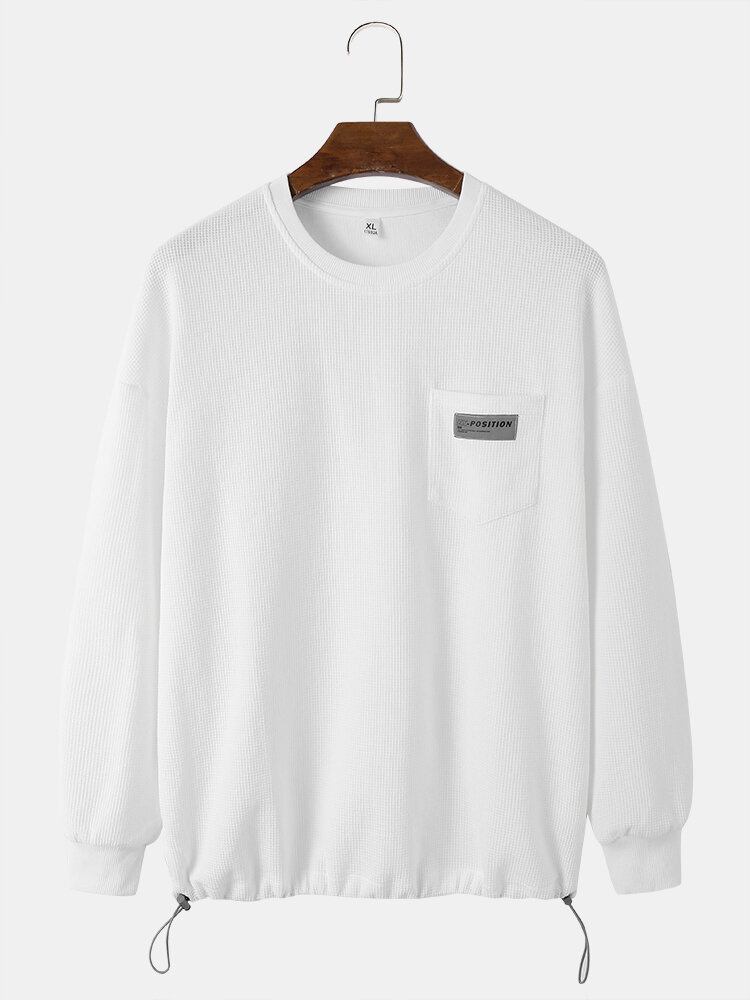 Mænd Bomuld Massiv Brystlomme Shrink The Hem Simple Pullover Sweatshirt