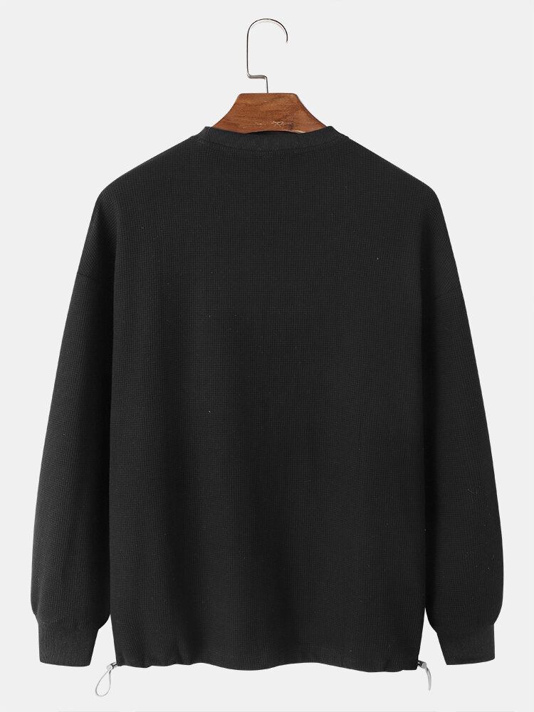 Mænd Bomuld Massiv Brystlomme Shrink The Hem Simple Pullover Sweatshirt