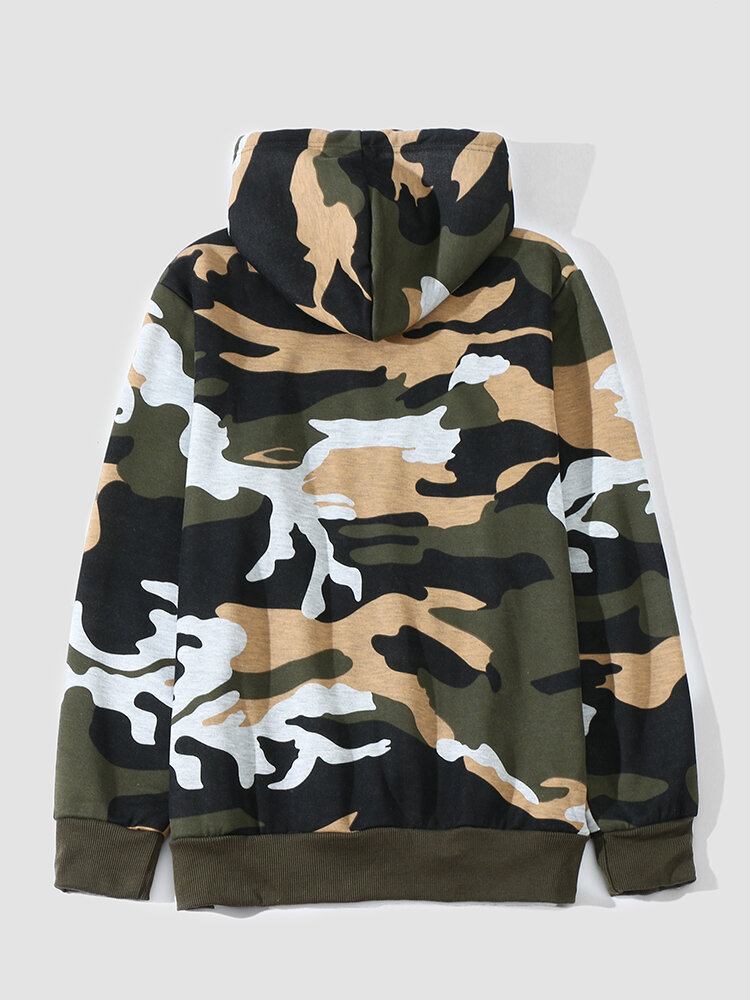 Mænd Camo Print Kængurulomme Bodycorn Hem Afslappet Hættetrøje