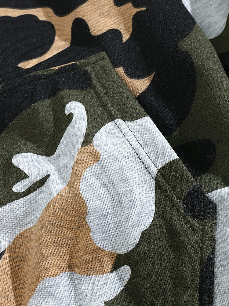 Mænd Camo Print Kængurulomme Bodycorn Hem Afslappet Hættetrøje