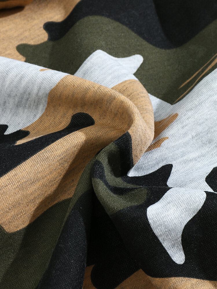 Mænd Camo Print Kængurulomme Bodycorn Hem Afslappet Hættetrøje