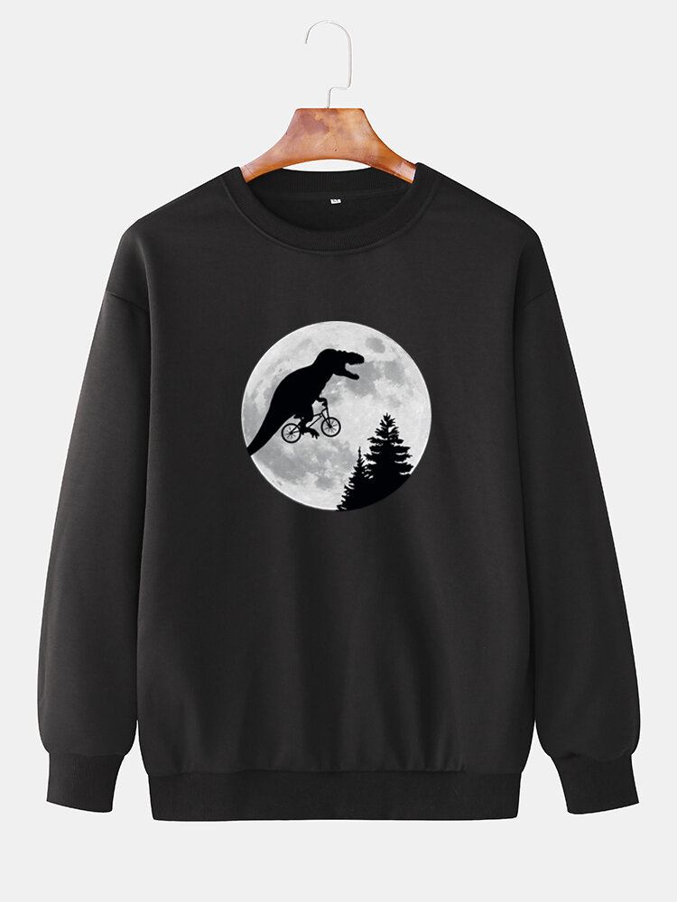 Mænd Dinosaur Grafik Rund Hals Bomuld Casual Drop Skulder Sweatshirts