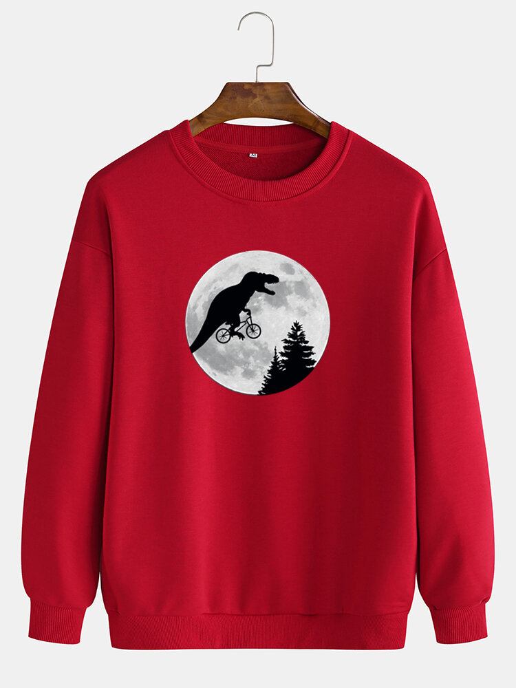 Mænd Dinosaur Grafik Rund Hals Bomuld Casual Drop Skulder Sweatshirts